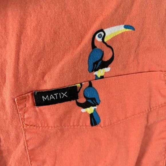 Matix Boys Orange Toucan Short Sleeve Button Up Shirt, Sz Large - Picture 6 of 14